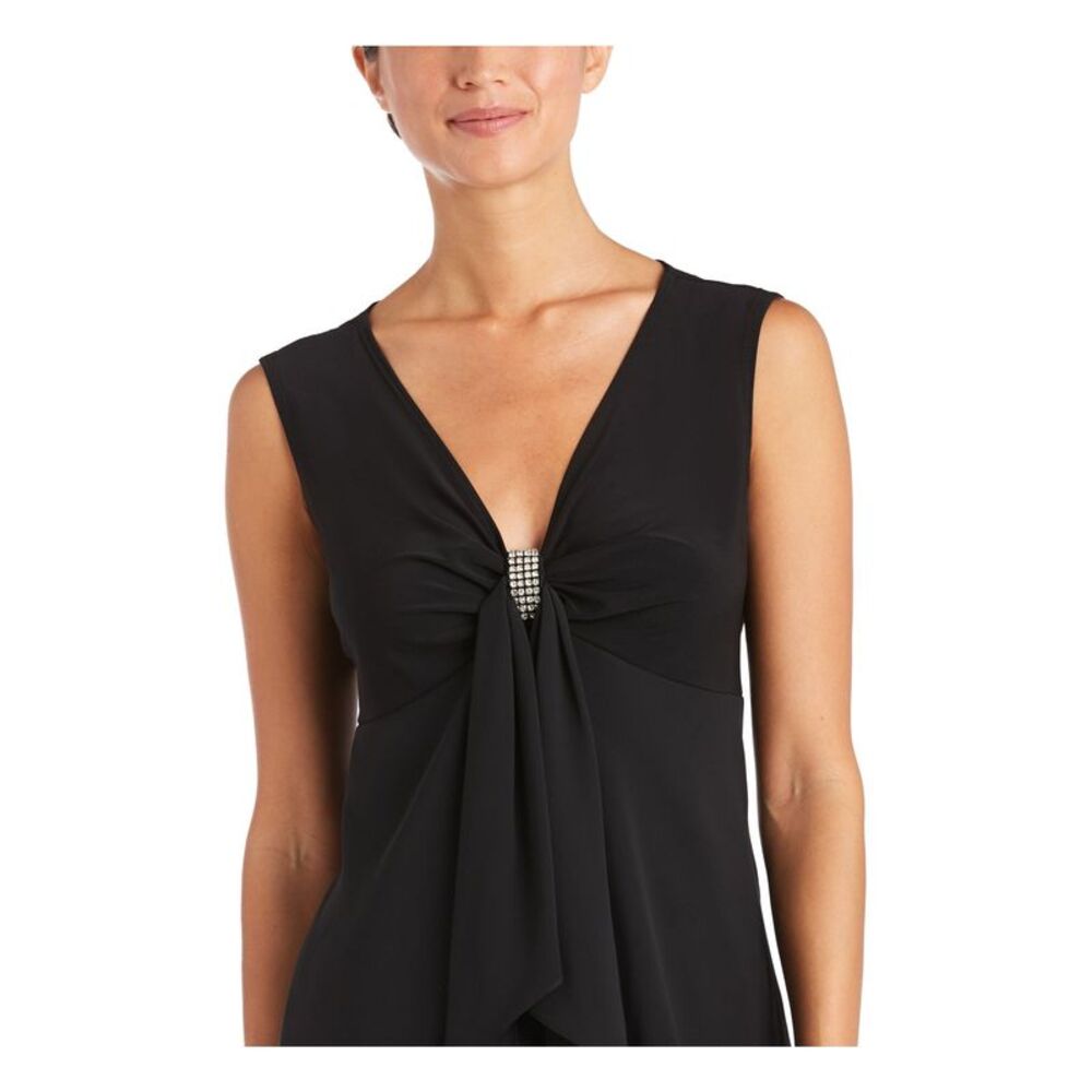 NWT R&M RICHARDS Womens Black Stretch Cocktail Wide Leg Pant Suit 8